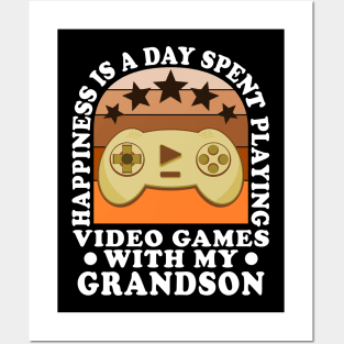 Happiness Quote Playing Video Games Grandparents Grandson Posters and Art